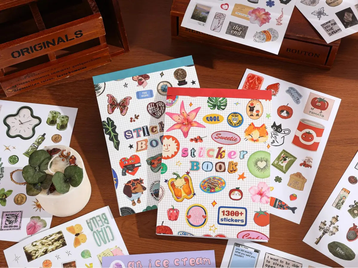 Sticker Book with over 1300 Assorted Stickers and 50 Sheets with Fun/Colorful/Aesthetic Pack for Scrapbooking Planners or Journals