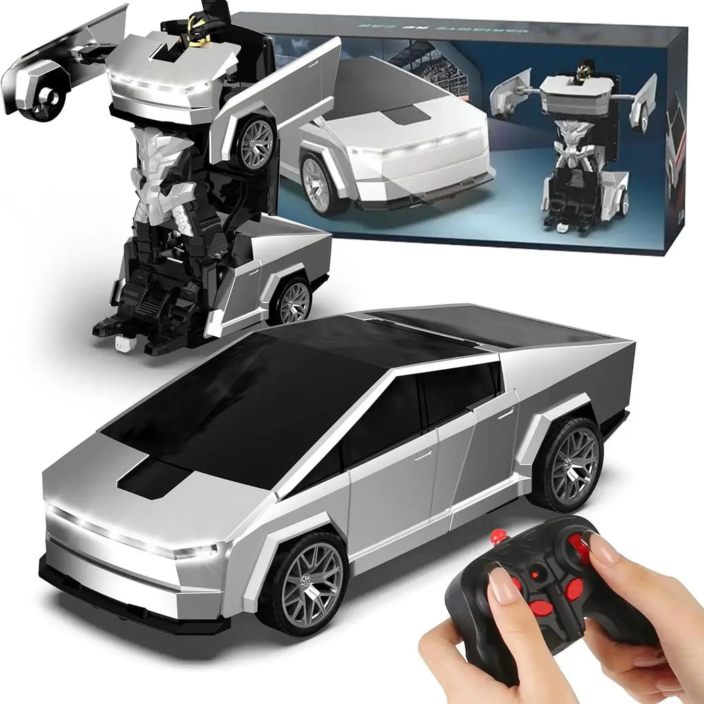 Cyber RC Transforming Car Toy, 4WD Drift Remote Control Truck with One-Button Automatic Transformation, 360° Spin & LED Lights, Futuristic Robot Vehicle Gift for Boys Tibibee Transform Easter Rc Gift Set 4-7 8-12 High-Quality Ab Plastic Gift