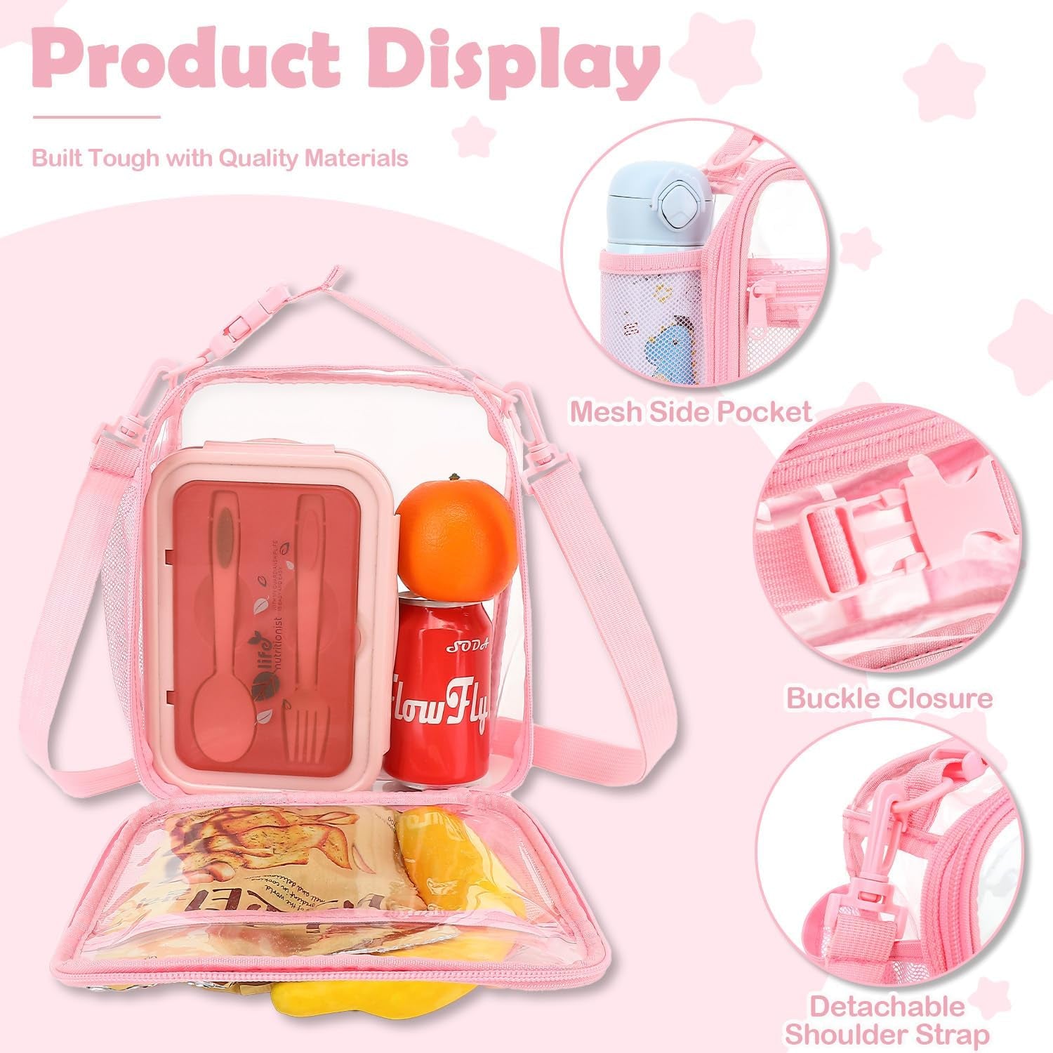 Kids Lunch Box Insulated Soft Bag Mini Cooler Back to School Thermal Meal Tote Kit for Girls, Boys, Pinkclear
