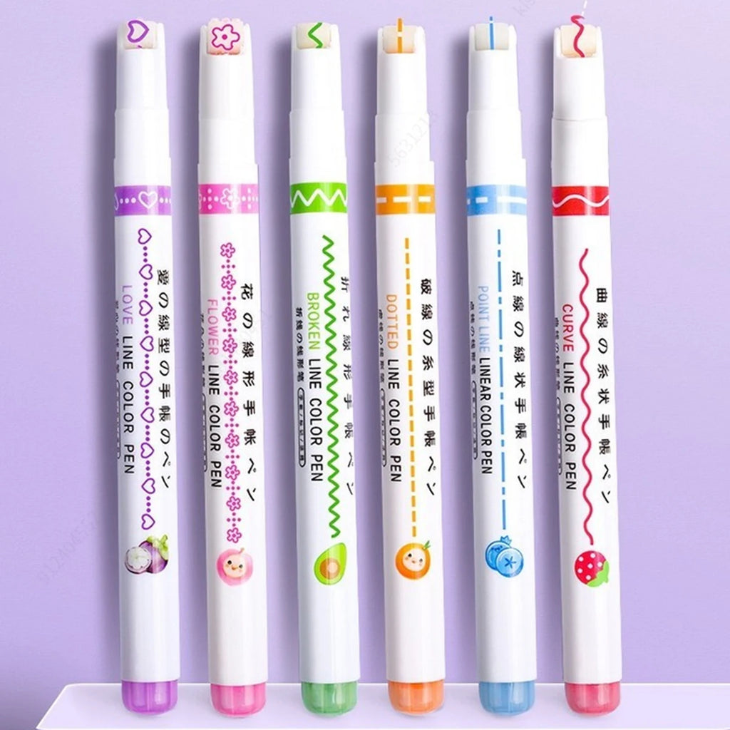 6-24Pcs/Set Heart Flower Line Shape Highlighter Pen Roller Tip Curve Liner Marker Kawaii Cute Stationery School Supplies