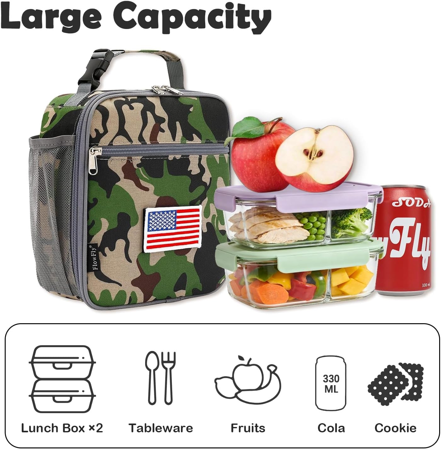 Kids Lunch Box Insulated Soft Bag Mini Cooler Back to School Thermal Meal Tote Kit for Girls, Boys,Flag
