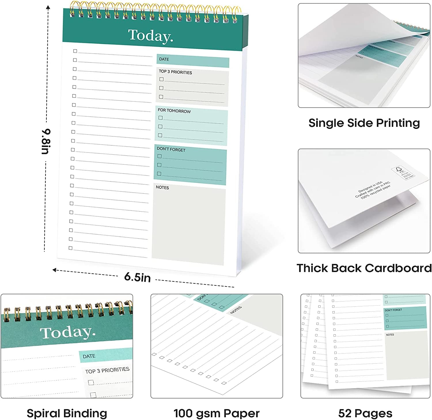 to Do List Notepad, Undated Daily Planner for Work and Goal Setting | Greenery Sway, 52 Sheets, 9.8" X 6.5" , for Office, Home and School, Daily Task Planning, Notes and Everyday Organization