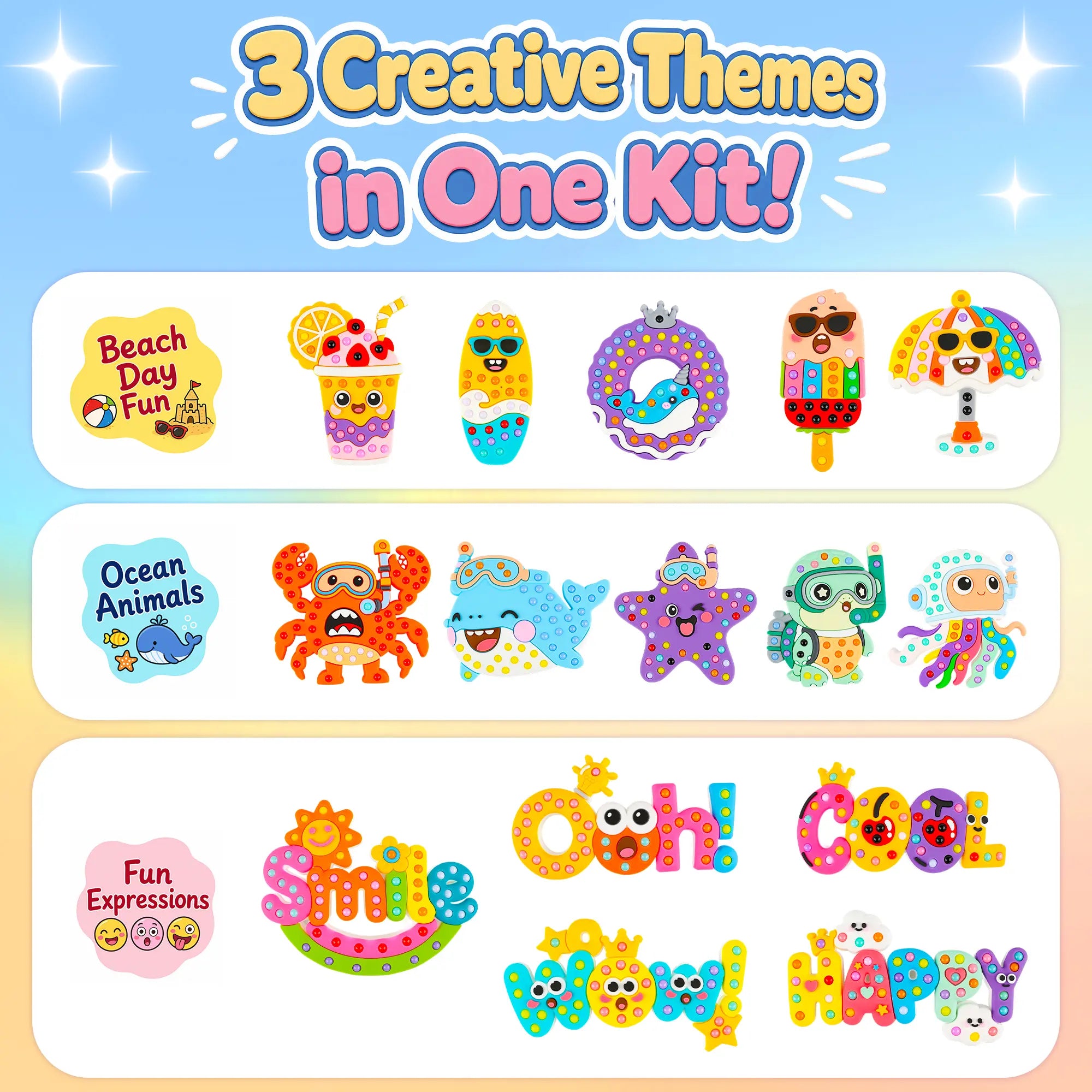 Kiditos DIY Bead Art & Mosaic Kit for Kids Ages 3+, All-In-One Arts & Crafts Supplies with Cute Templates & Bead Pens, Make Custom Jewelry Fine Motor Hands-On Activity, Perfect Birthday & Holiday Party Gift for Girls Boys