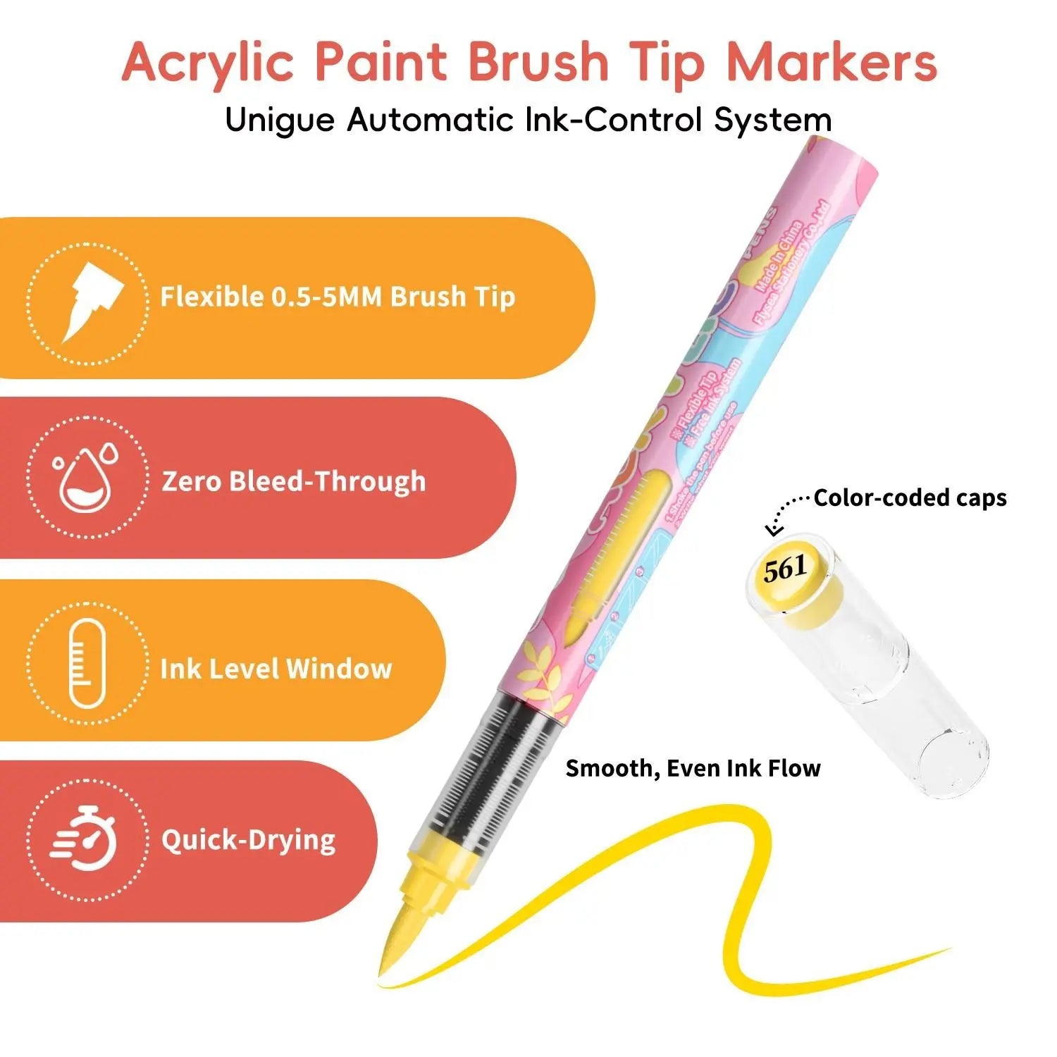 12/24/36 Colors Flysea Liquid Soft Tip Acrylic Markers, Opaque Blendable Brush Paint Pens, Ideal for Art, Graffiti & DIY Craft Painting, Art Supplies