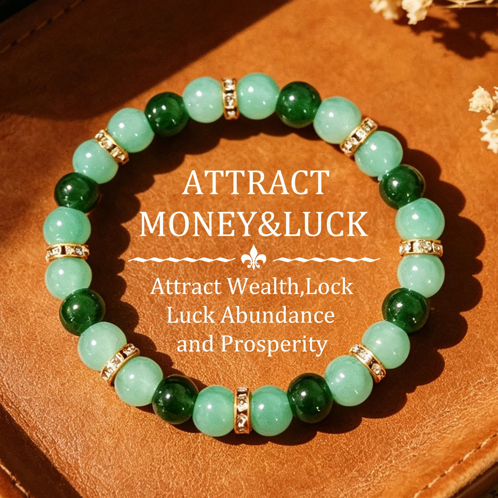 Lucky Charms Glass Bead Bracelet, Unisex 2-Tone Green and Gold Design for Daily Use, Symbol of Wealth and Good Luck, Unisex Wear, Lucky Charm, Inspirational Beaded Bracelet, Attract Abundance, Two-Tone Beads
