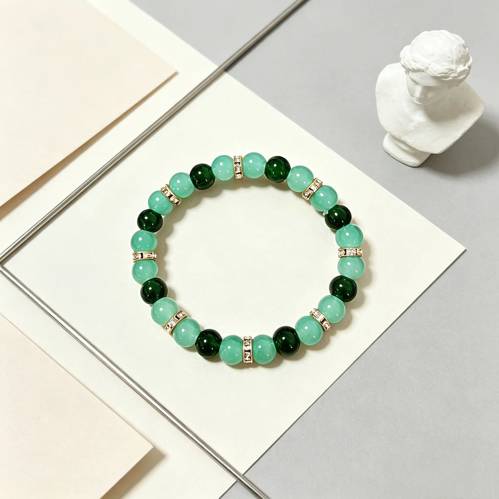 Lucky Charms Glass Bead Bracelet, Unisex 2-Tone Green and Gold Design for Daily Use, Symbol of Wealth and Good Luck, Unisex Wear, Lucky Charm, Inspirational Beaded Bracelet, Attract Abundance, Two-Tone Beads