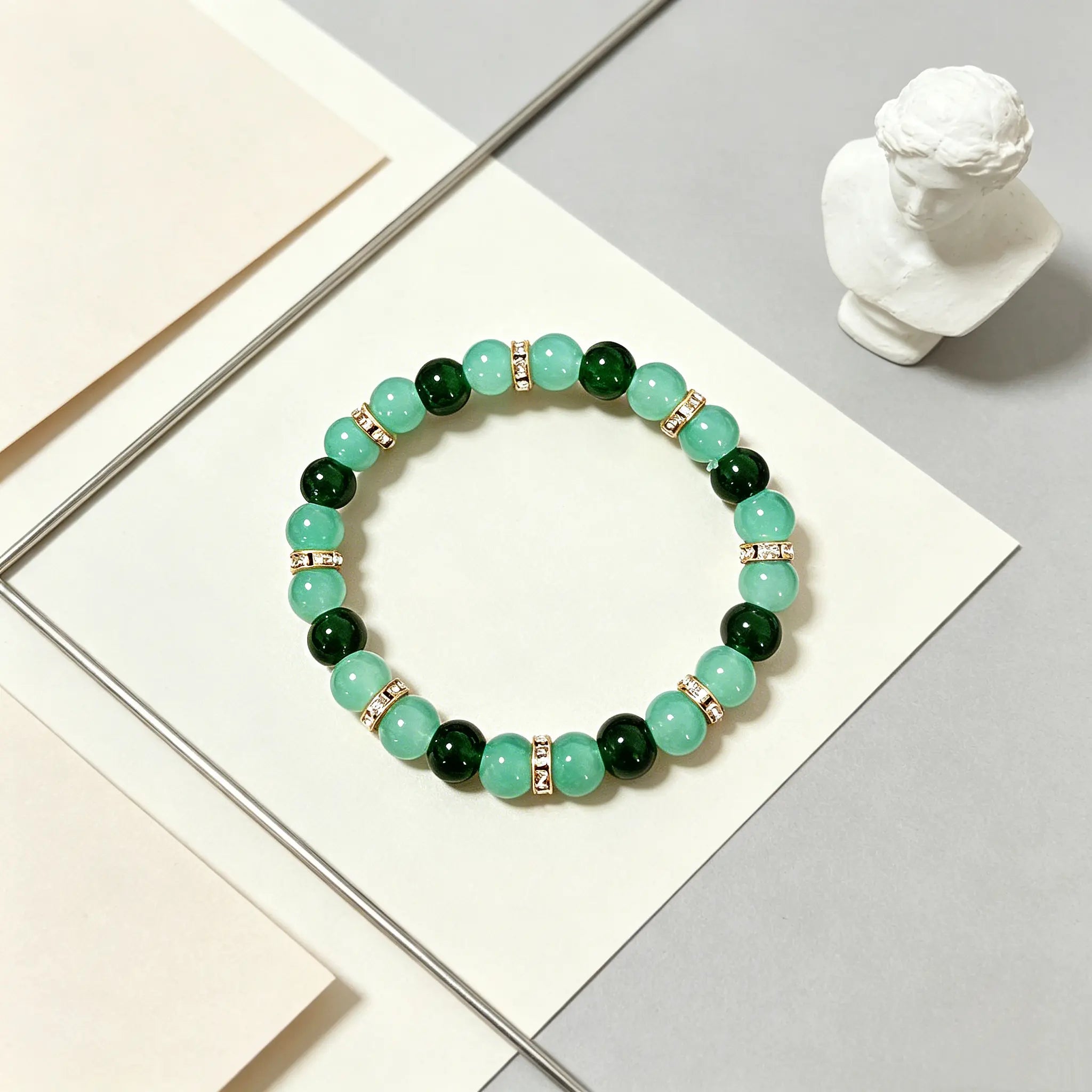 Lucky Charms Glass Bead Bracelet, Unisex 2-Tone Green and Gold Design for Daily Use, Symbol of Wealth and Good Luck, Unisex Wear, Lucky Charm, Inspirational Beaded Bracelet, Attract Abundance, Two-Tone Beads