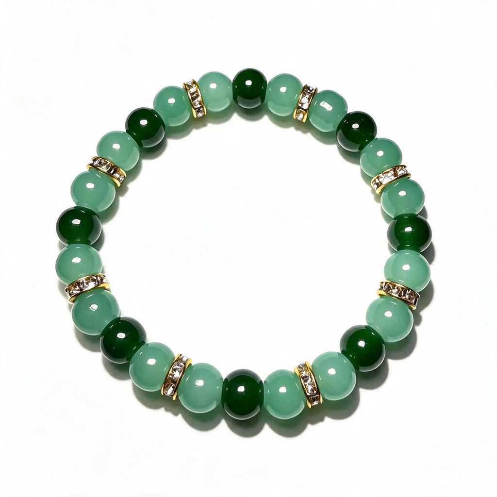 Lucky Charms Glass Bead Bracelet, Unisex 2-Tone Green and Gold Design for Daily Use, Symbol of Wealth and Good Luck, Unisex Wear, Lucky Charm, Inspirational Beaded Bracelet, Attract Abundance, Two-Tone Beads