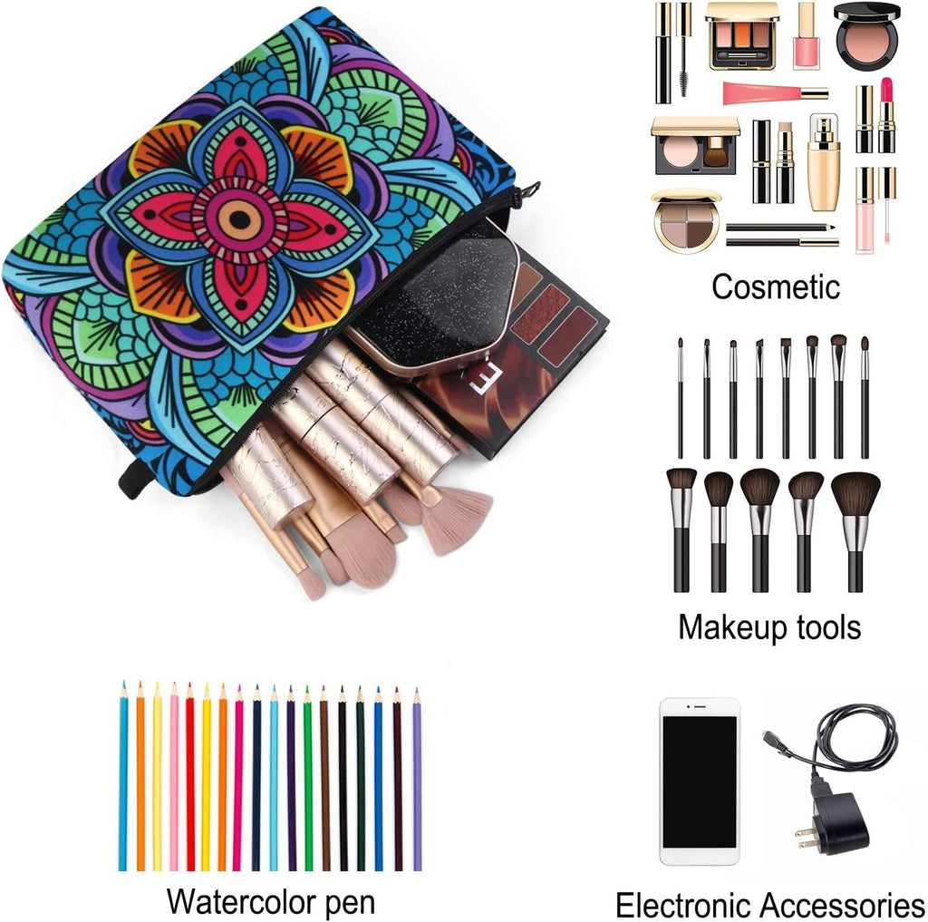 Small Makeup Bag, Portable Travel Cosmetic Bag Zipper Pouch Waterproof Makeup Pouch Multifunctional Small Bag for Women (1 Pack, Dark Blue Flower 0179)