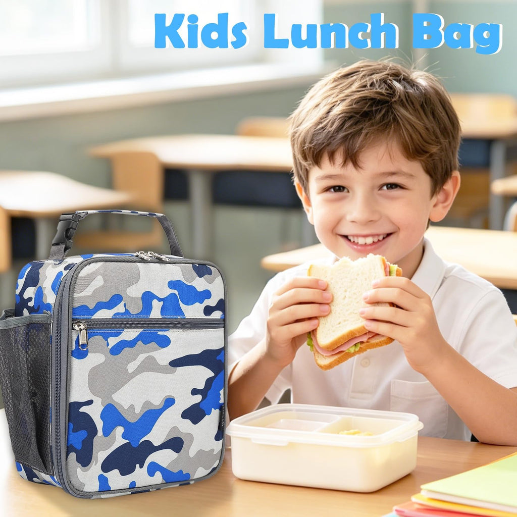 Kids Lunch Box Insulated Soft Bag Mini Cooler Back to School Thermal Meal Tote Kit for Girls, Boys, Camo