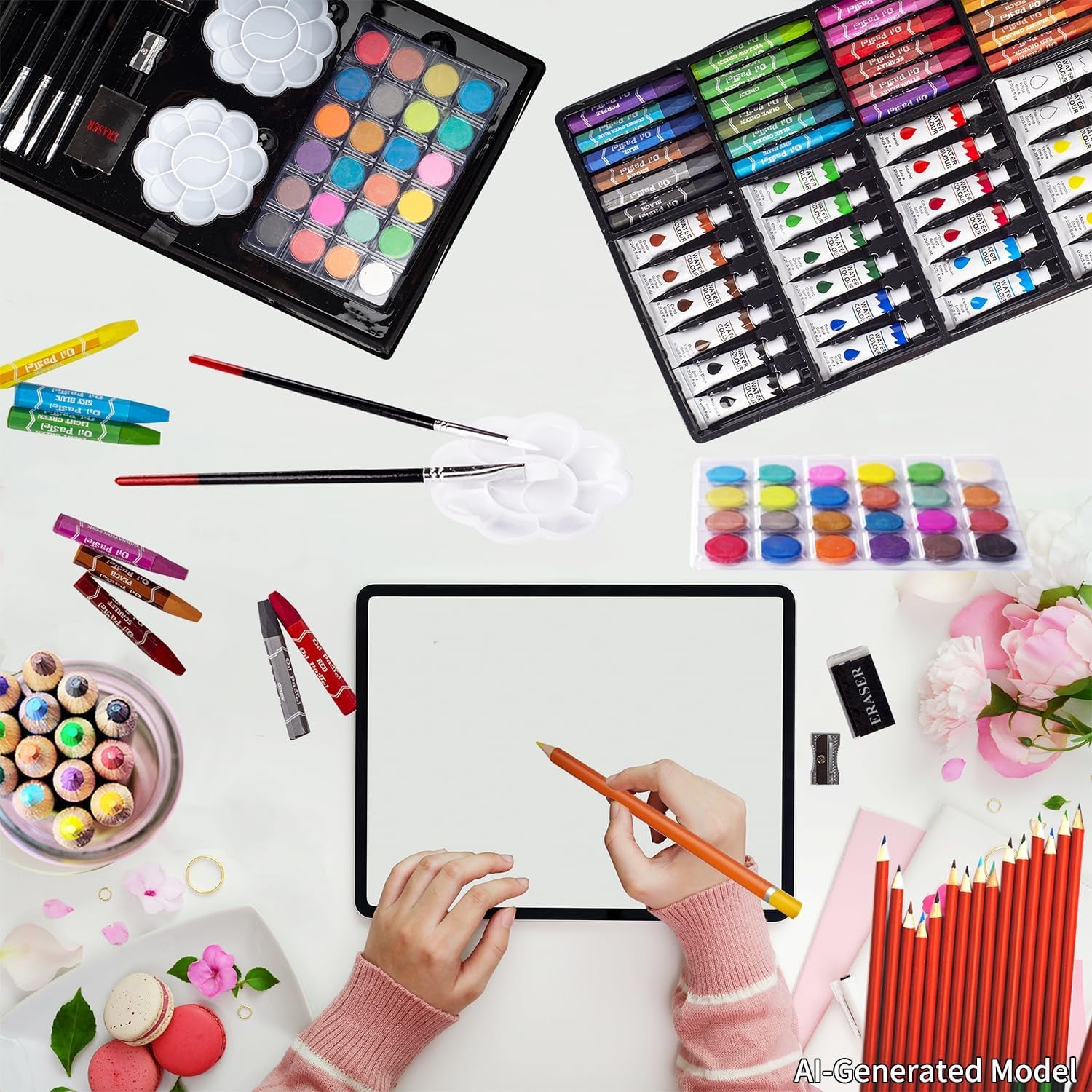 Art Set, 139 Pack Painting Drawing Art Supplies Kit with 2 Sketch Pads, Double Layers Art Crafts, Colored Pencils, Oil Pastels, Watercolor Paints, Aluminum Gift Case for Artists Kids (Pink) | Art Supplies Case with 1 Sketchbook & 1 Coloring Book, Art Box for Beginners, Teens, Girls, Boys 4 5 6 7 8 9 10 11 12