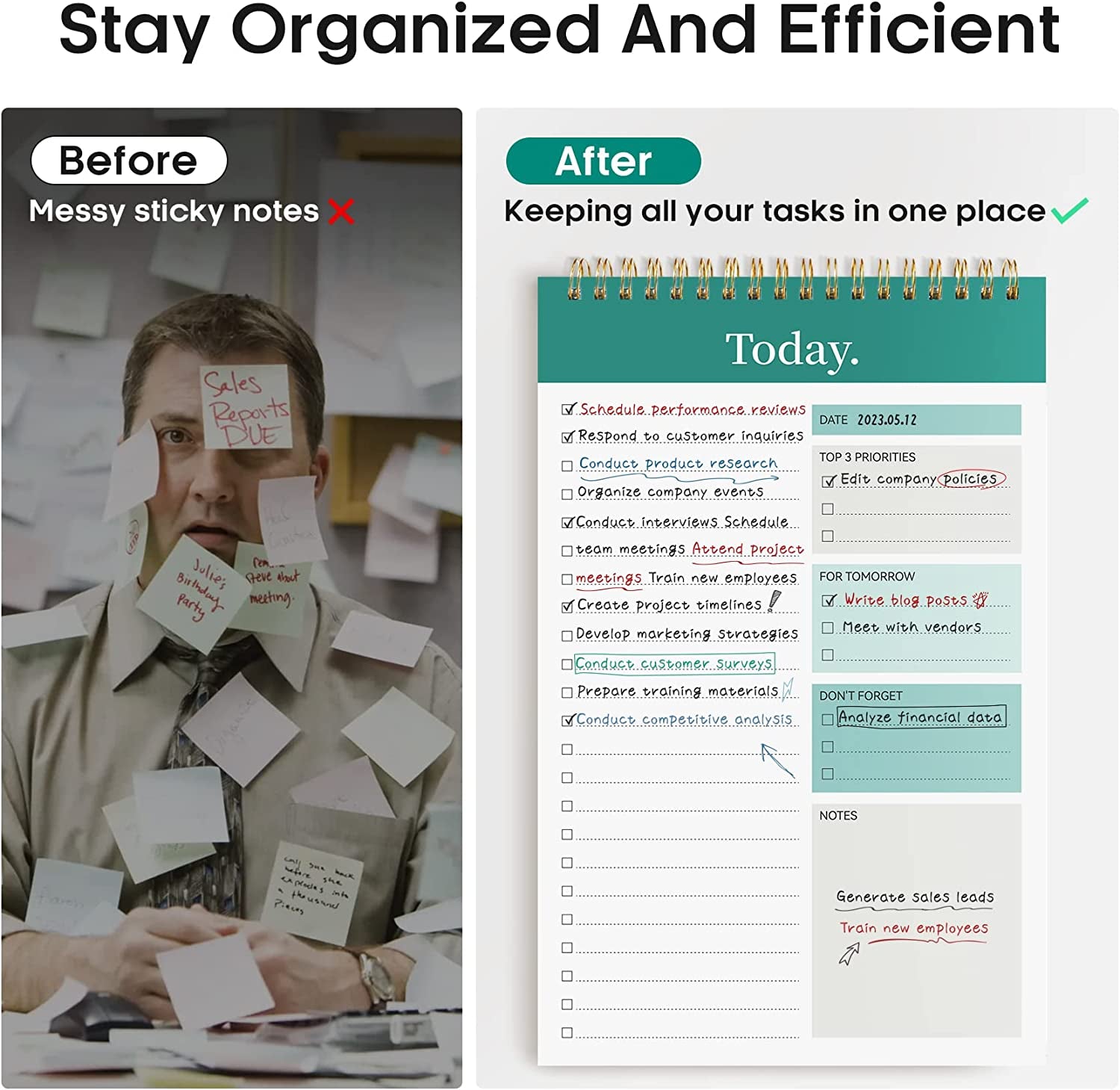 to Do List Notepad, Undated Daily Planner for Work and Goal Setting | Greenery Sway, 52 Sheets, 9.8" X 6.5" , for Office, Home and School, Daily Task Planning, Notes and Everyday Organization