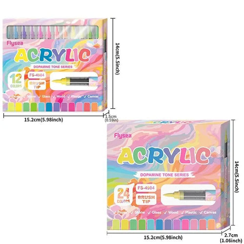 12/24/36 Colors Flysea Liquid Soft Tip Acrylic Markers, Opaque Blendable Brush Paint Pens, Ideal for Art, Graffiti & DIY Craft Painting, Art Supplies