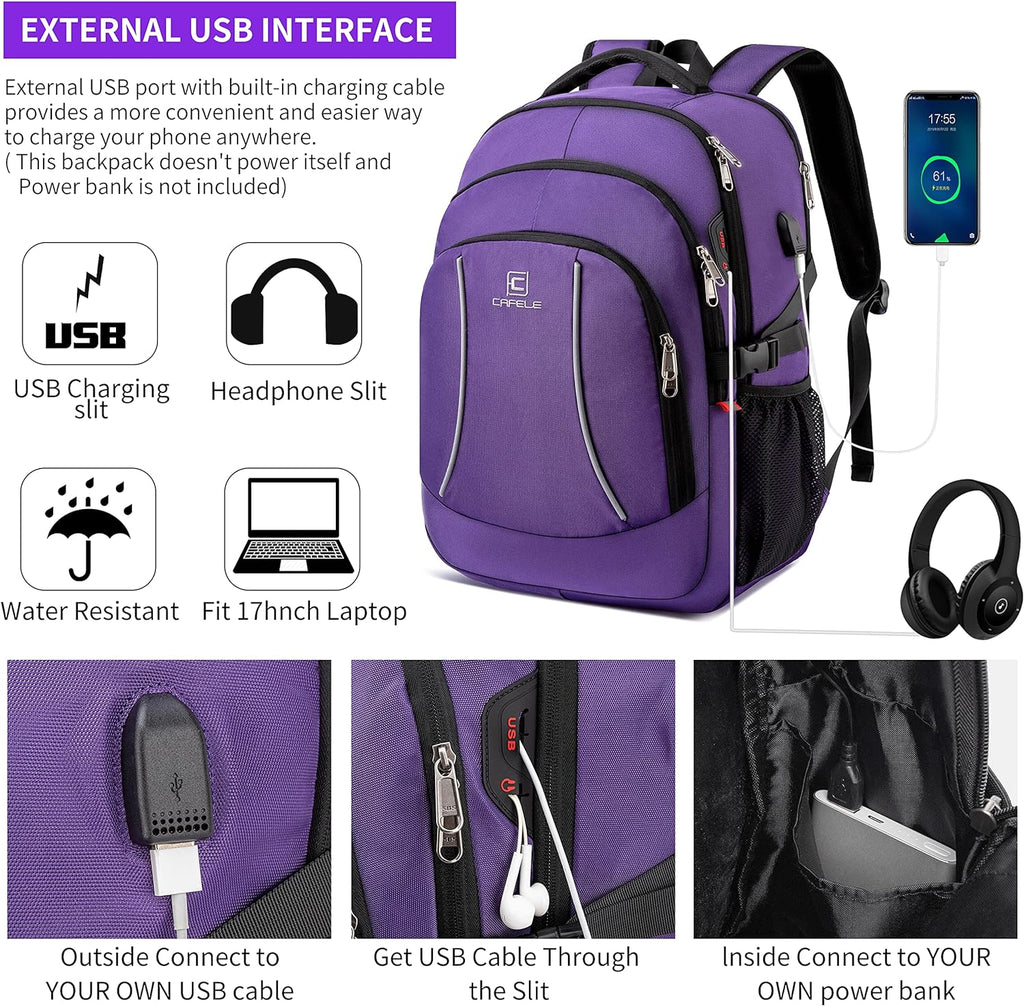 Travel Laptop Backpack,17.3 Inch Large Capacity College School Bookbags,Rfid anti Theft Pocket,Durable Water Resistant Backpacks Computer Bagpack for Women Girls Teenagers Casual Daypack,Purple | Large Capacity, RFID anti Theft Pocket, Water Resistant, for Women Girls Teenagers