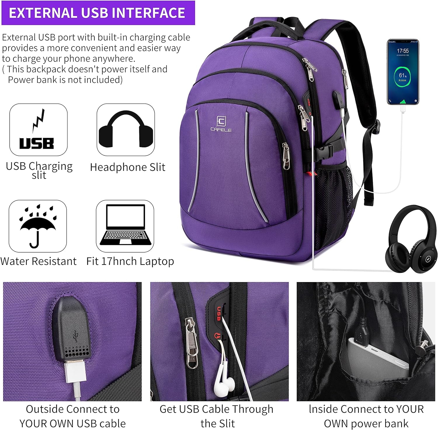 Travel Laptop Backpack,17.3 Inch Large Capacity College School Bookbags,Rfid anti Theft Pocket,Durable Water Resistant Backpacks Computer Bagpack for Women Girls Teenagers Casual Daypack,Purple | Large Capacity, RFID anti Theft Pocket, Water Resistant, for Women Girls Teenagers