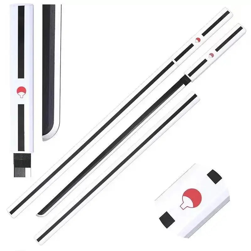 Naruto Shippuden Cosplay Weapon Sasuke Kusanagi Blade, Full Size 104Cm Wooden Unsharpened Sword, Black Gloss Sheath with Uchiha Clan Logo, Safe Costume Prop for Comic Con Halloween Anime Collection Toy Knife