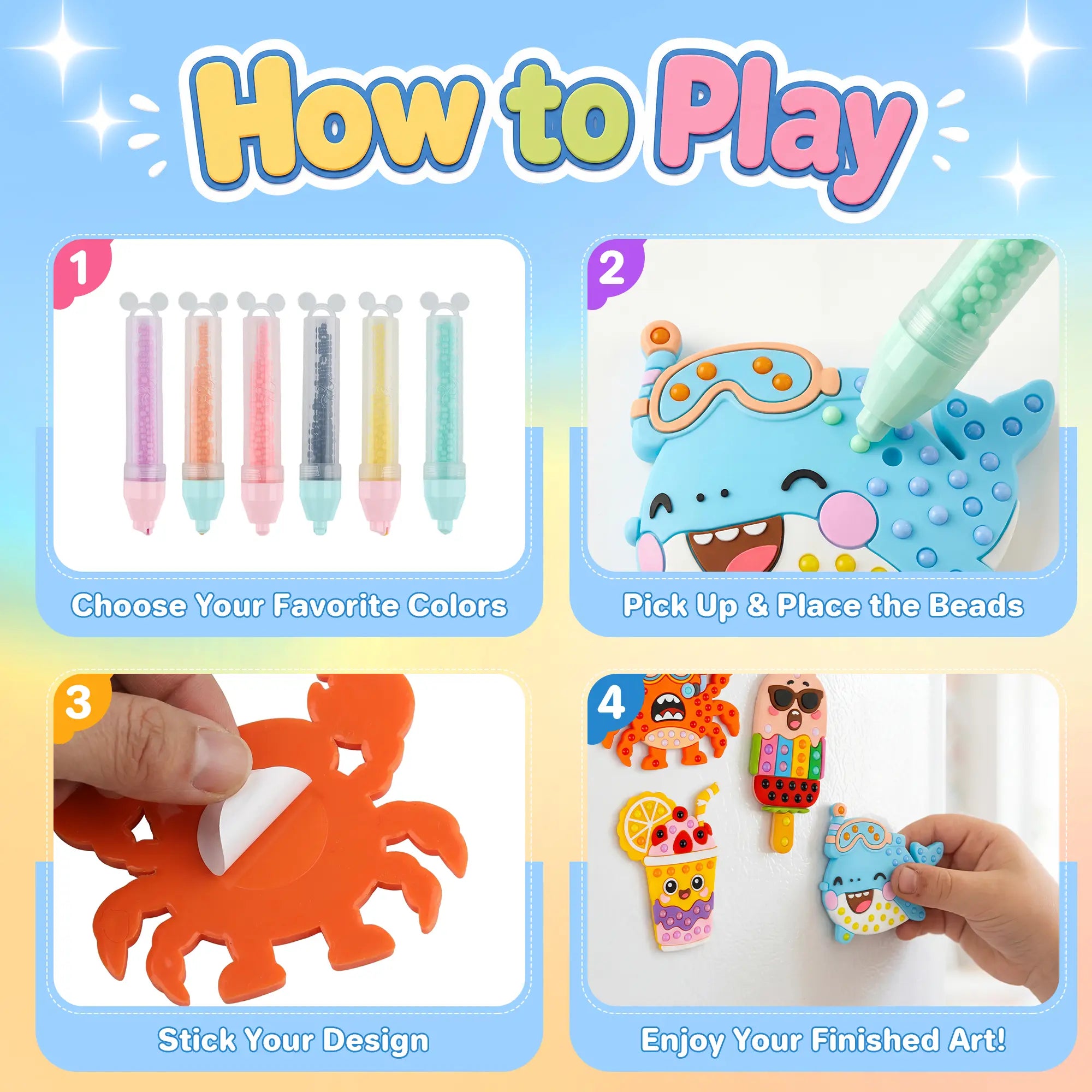 Kiditos DIY Bead Art & Mosaic Kit for Kids Ages 3+, All-In-One Arts & Crafts Supplies with Cute Templates & Bead Pens, Make Custom Jewelry Fine Motor Hands-On Activity, Perfect Birthday & Holiday Party Gift for Girls Boys