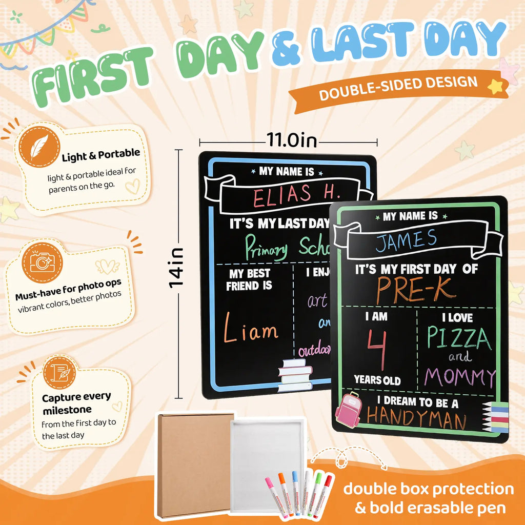 First Day of School Sign Reusable Chalkboard | First & Last Day Photo Board for Kids | Back to School Memory Sign | Photo Prop to Record Memories for Kids