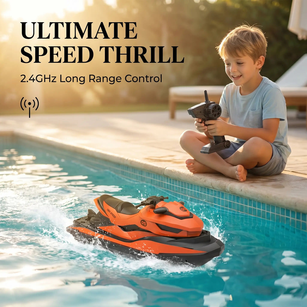 Electric RC Boat Remote Control Jet Ski Toy, Water Toy for Pool, Lake, Ponds, Ideal Gift for Kids 6+, Outdoor Summer Play