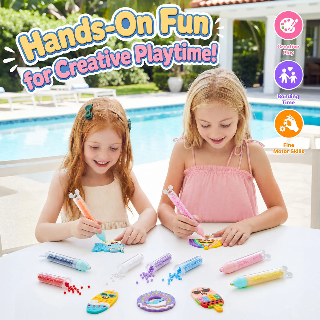 Kiditos DIY Bead Art & Mosaic Kit for Kids Ages 3+, All-In-One Arts & Crafts Supplies with Cute Templates & Bead Pens, Make Custom Jewelry Fine Motor Hands-On Activity, Perfect Birthday & Holiday Party Gift for Girls Boys