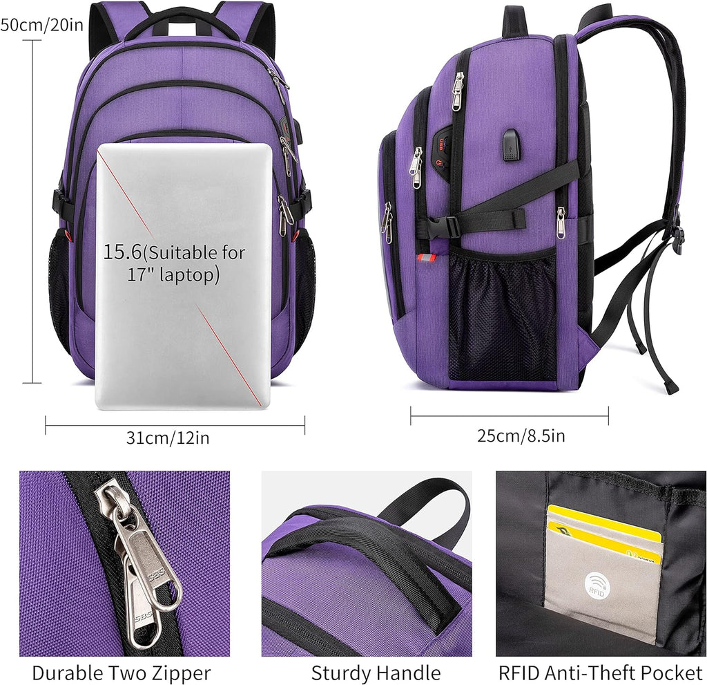 Travel Laptop Backpack,17.3 Inch Large Capacity College School Bookbags,Rfid anti Theft Pocket,Durable Water Resistant Backpacks Computer Bagpack for Women Girls Teenagers Casual Daypack,Purple | Large Capacity, RFID anti Theft Pocket, Water Resistant, for Women Girls Teenagers