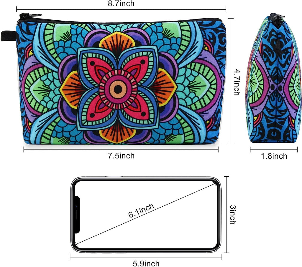 Small Makeup Bag, Portable Travel Cosmetic Bag Zipper Pouch Waterproof Makeup Pouch Multifunctional Small Bag for Women (1 Pack, Dark Blue Flower 0179)