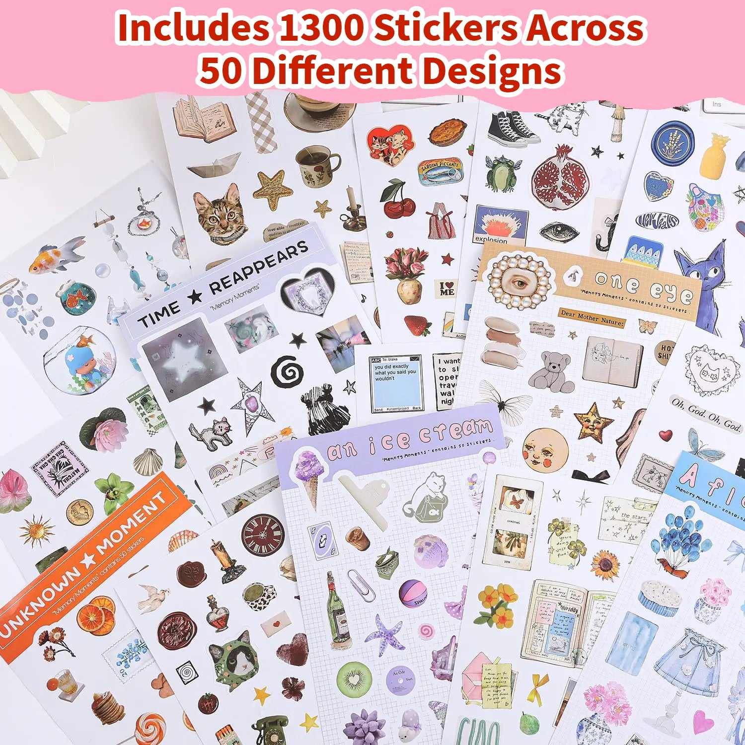 Sticker Book with over 1300 Assorted Stickers and 50 Sheets with Fun/Colorful/Aesthetic Pack for Scrapbooking Planners or Journals
