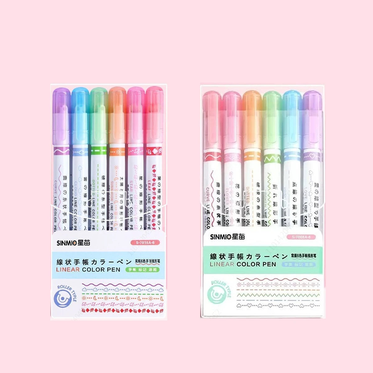 6-24Pcs/Set Heart Flower Line Shape Highlighter Pen Roller Tip Curve Liner Marker Kawaii Cute Stationery School Supplies