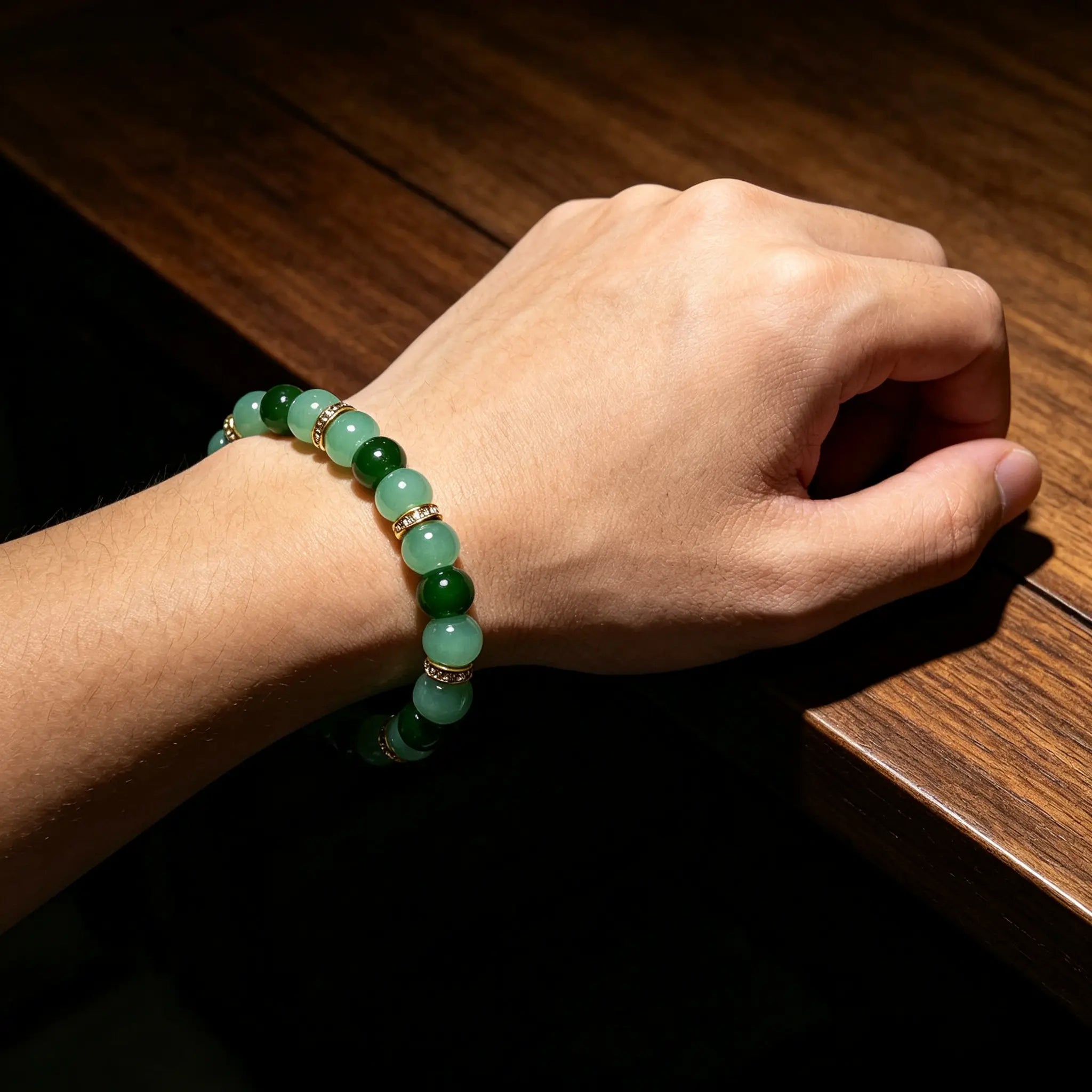 Lucky Charms Glass Bead Bracelet, Unisex 2-Tone Green and Gold Design for Daily Use, Symbol of Wealth and Good Luck, Unisex Wear, Lucky Charm, Inspirational Beaded Bracelet, Attract Abundance, Two-Tone Beads