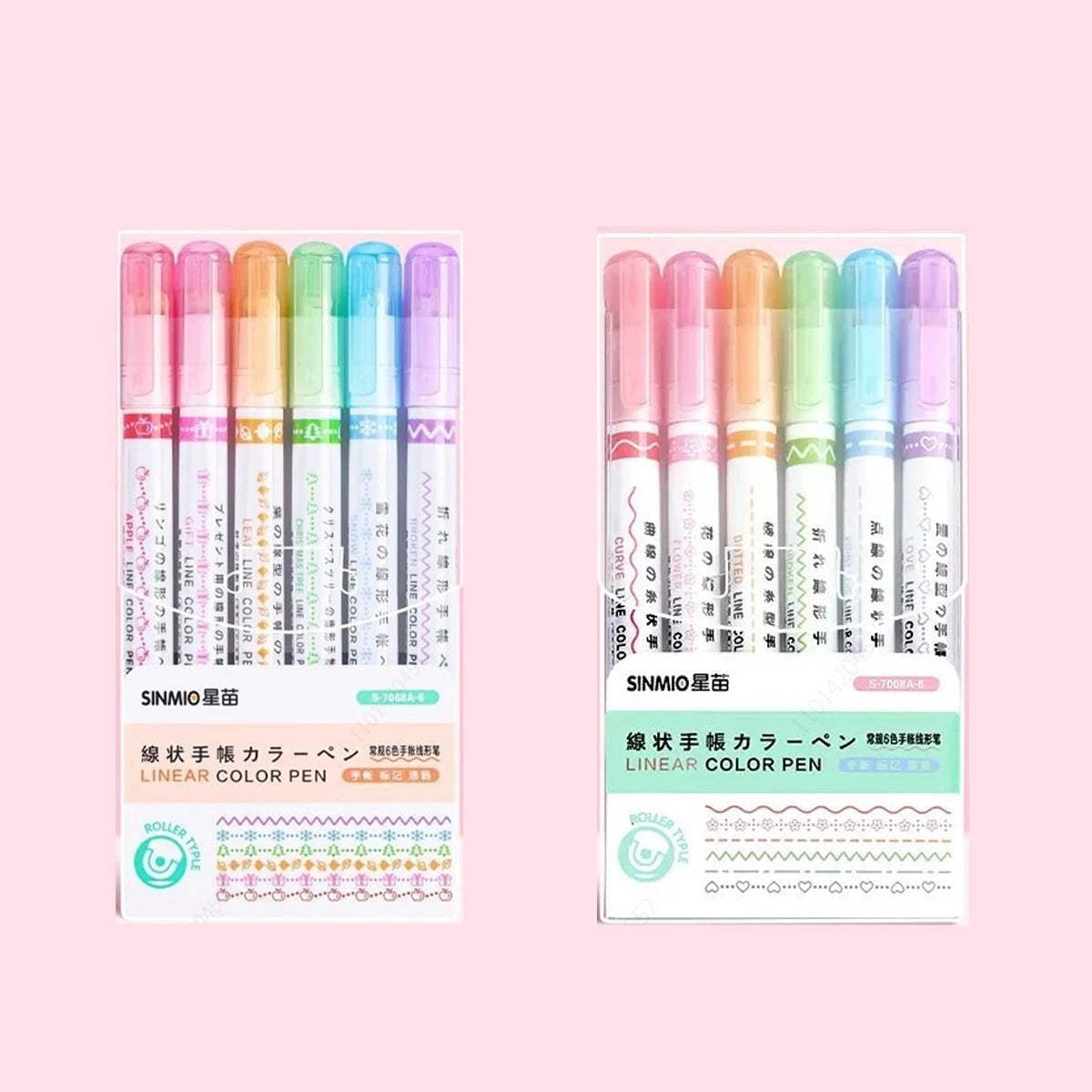 6-24Pcs/Set Heart Flower Line Shape Highlighter Pen Roller Tip Curve Liner Marker Kawaii Cute Stationery School Supplies