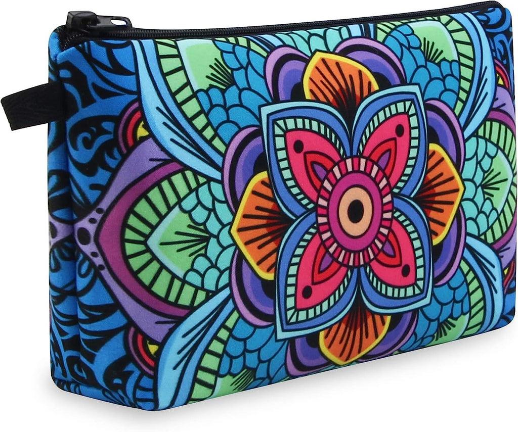 Small Makeup Bag, Portable Travel Cosmetic Bag Zipper Pouch Waterproof Makeup Pouch Multifunctional Small Bag for Women (1 Pack, Dark Blue Flower 0179)