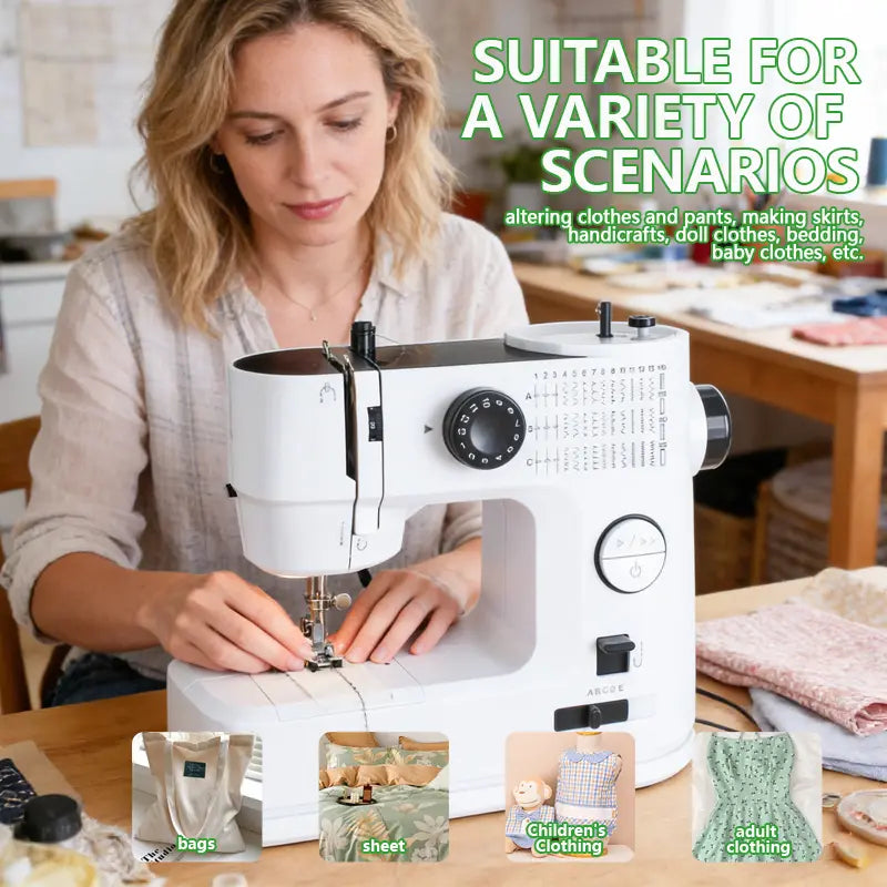 Portable 39-Stitch Mini Electric Sewing Machine with Heavy-Duty Build, Overlock Function, Extension Table, Dual Speed Control – Ideal for Home Decor, Curtains, Beginners & Modern Women