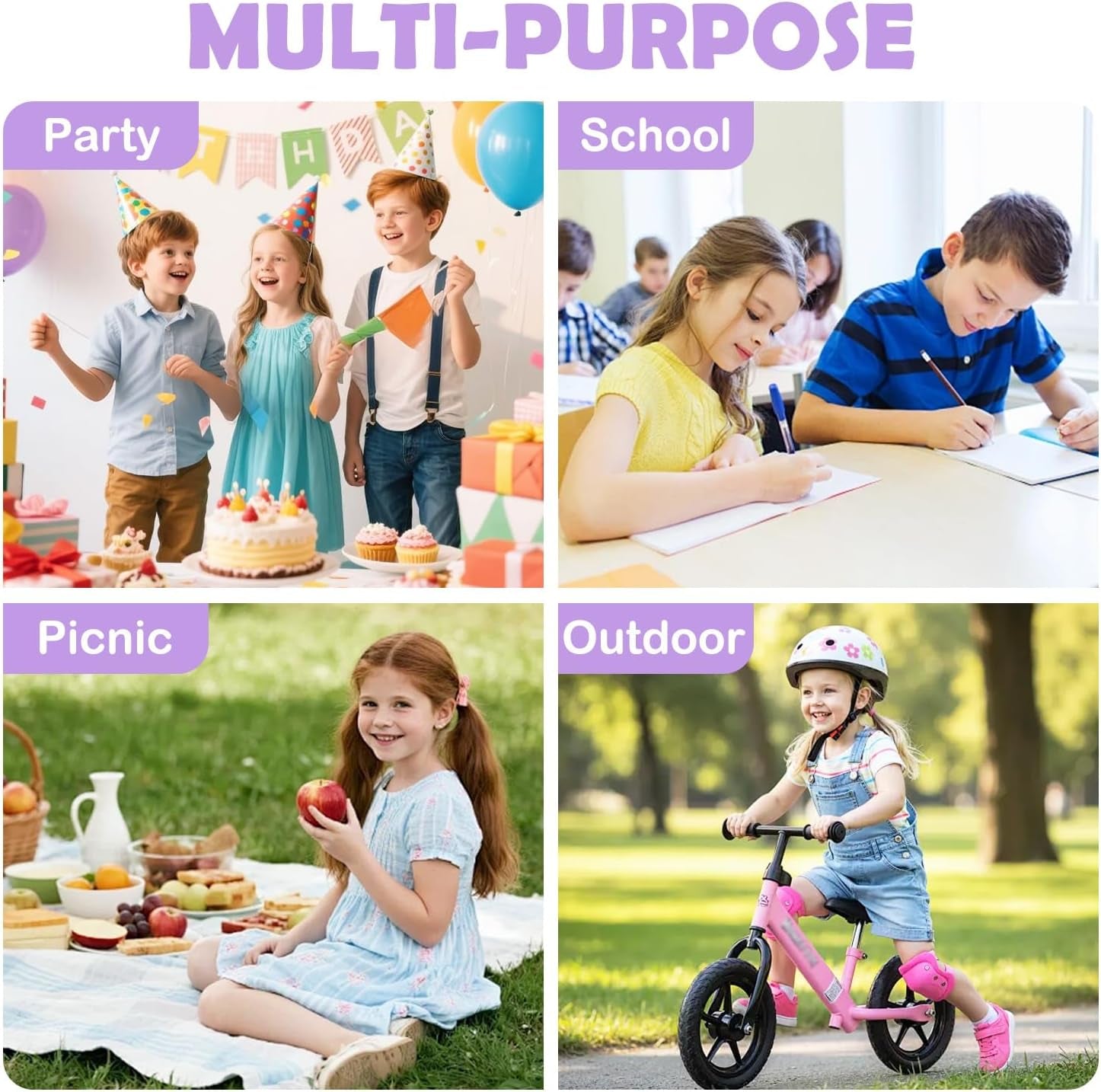 Kids Lunch Box Insulated Soft Bag Mini Cooler Back to School Thermal Meal Tote Kit for Girls, Boys, Purpleclear