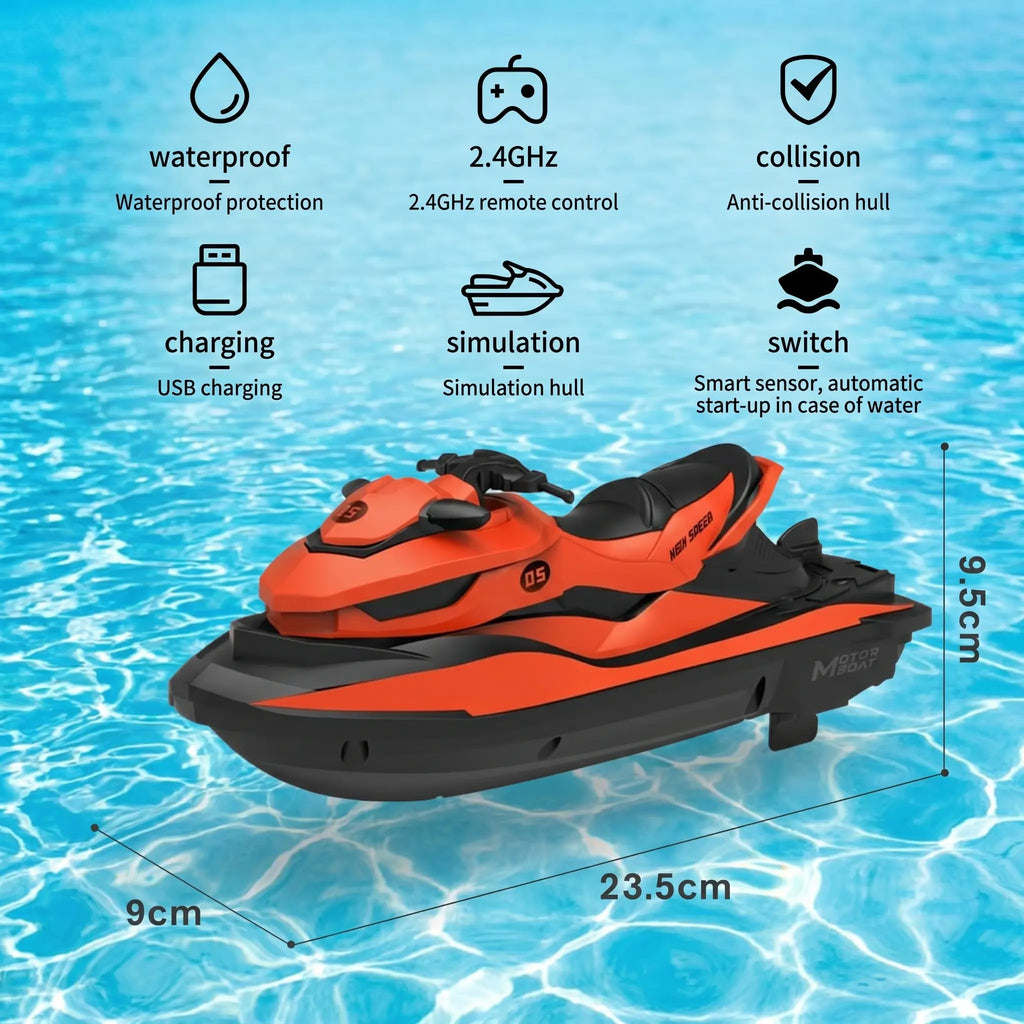 Electric RC Boat Remote Control Jet Ski Toy, Water Toy for Pool, Lake, Ponds, Ideal Gift for Kids 6+, Outdoor Summer Play