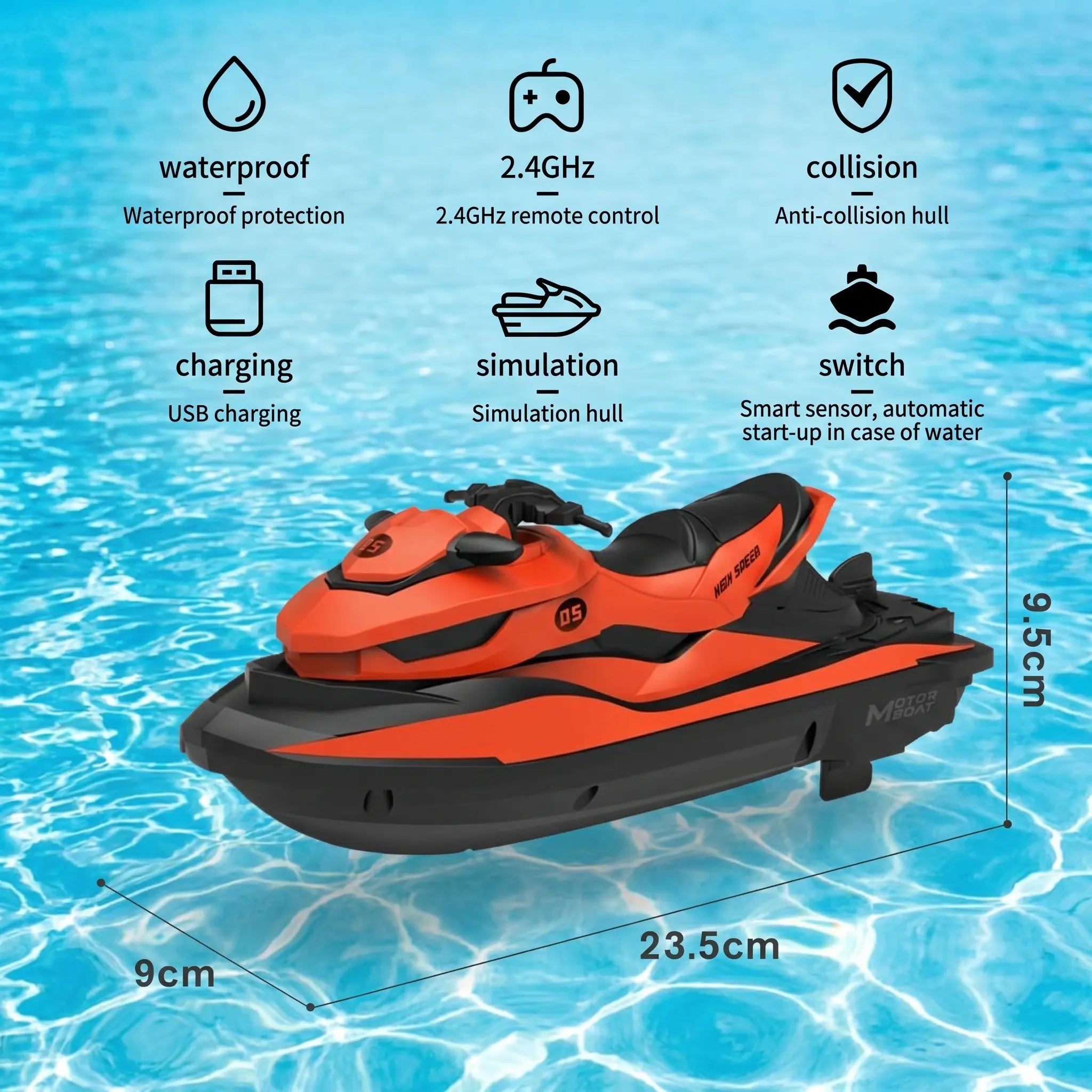 Electric RC Boat Remote Control Jet Ski Toy, Water Toy for Pool, Lake, Ponds, Ideal Gift for Kids 6+, Outdoor Summer Play