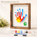 DIY Family Handprint Frame Kit, Solid Wood Shadow Box Keepsake Frame with Acrylic Sheets, Washable Paints, Brush & Marker, Family Handprint Art Craft Kit for Kids, Parents, Baby Nursery Decor, Birthday & Gift, Create Lasting Memories