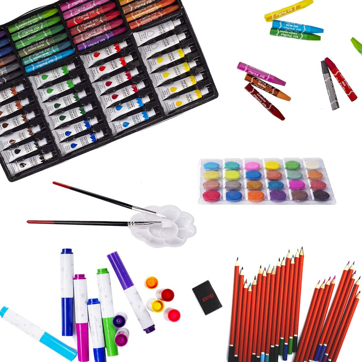 Art Set, 139 Pack Painting Drawing Art Supplies Kit with 2 Sketch Pads, Double Layers Art Crafts, Colored Pencils, Oil Pastels, Watercolor Paints, Aluminum Gift Case for Artists Kids (Pink) | Art Supplies Case with 1 Sketchbook & 1 Coloring Book, Art Box for Beginners, Teens, Girls, Boys 4 5 6 7 8 9 10 11 12