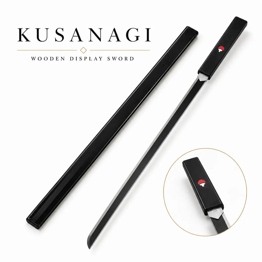 Naruto Shippuden Cosplay Weapon Sasuke Kusanagi Blade, Full Size 104Cm Wooden Unsharpened Sword, Black Gloss Sheath with Uchiha Clan Logo, Safe Costume Prop for Comic Con Halloween Anime Collection Toy Knife