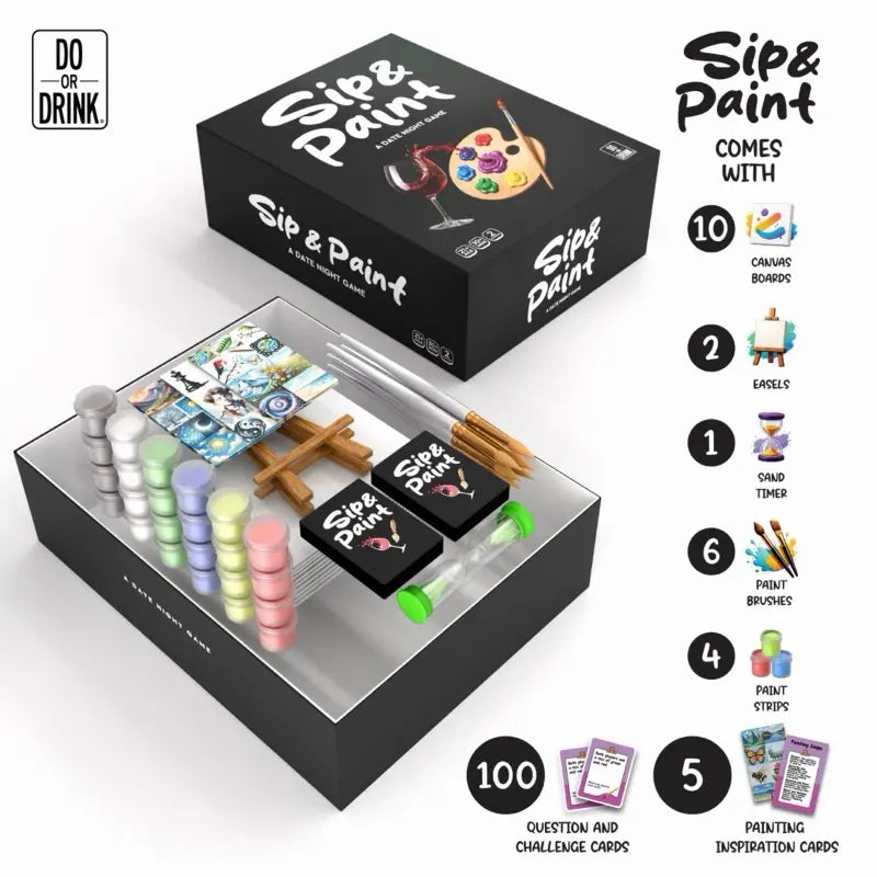 Sip and Paint – Fun Date Night Activity | Romantic Game with Prompts & Questions | Creative Couples Gift Idea for Him & Her | No Art Skills Needed | 2 Players