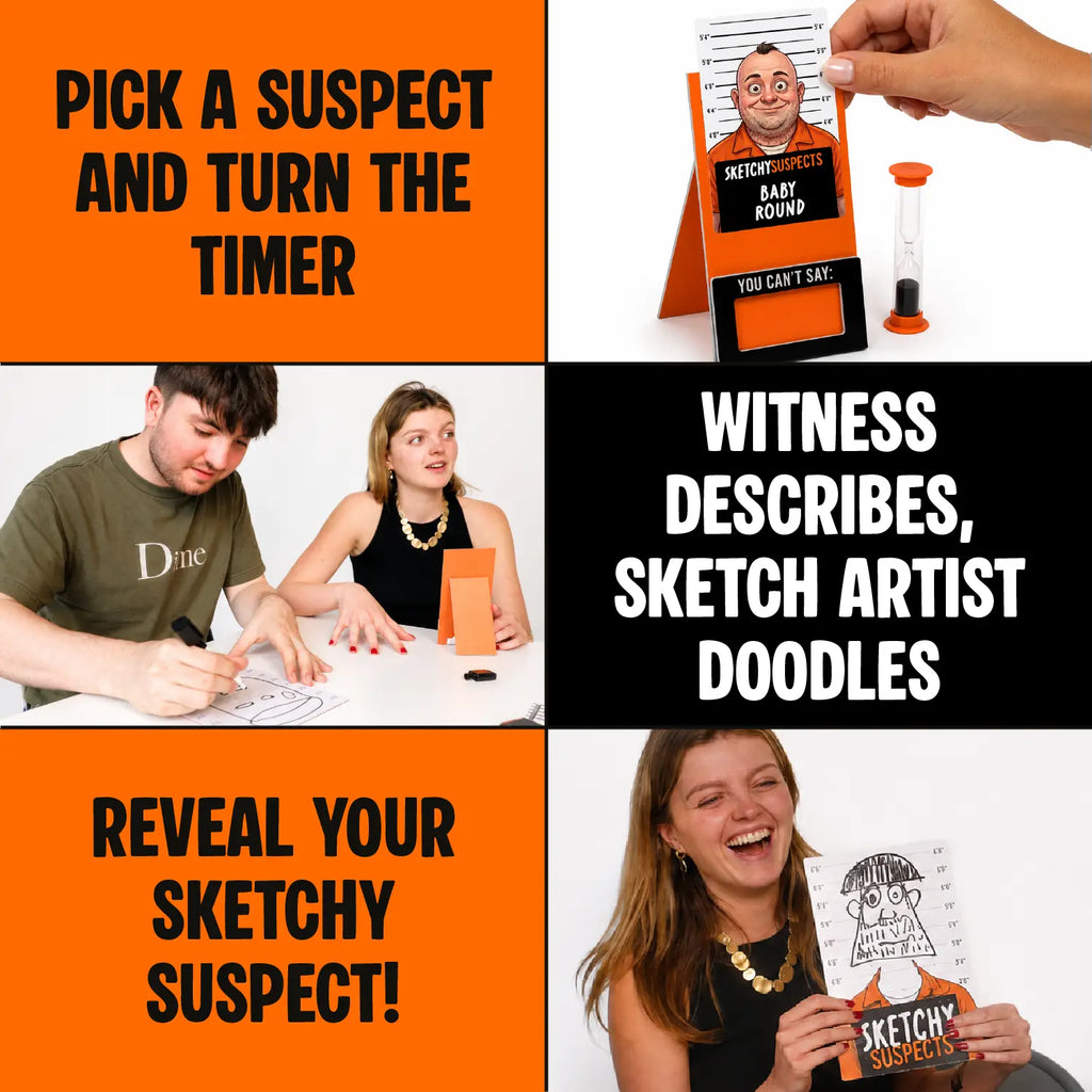 Sketchy Suspects – the Hilarious Police Sketch Party Game - Draw Criminals from Terrible Descriptions - Ages 12+ - 2+ Players - by the Creators of Grab the Mic & Sorry What