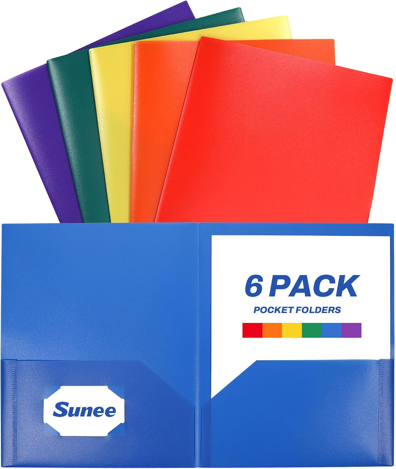 Folders with Pockets (6 Pack, Assorted Colors), Plastic Folders with Pocket, Poly Folder for Documents Letter Size, 2 Pocket Folder for Kids, Home, School, Office