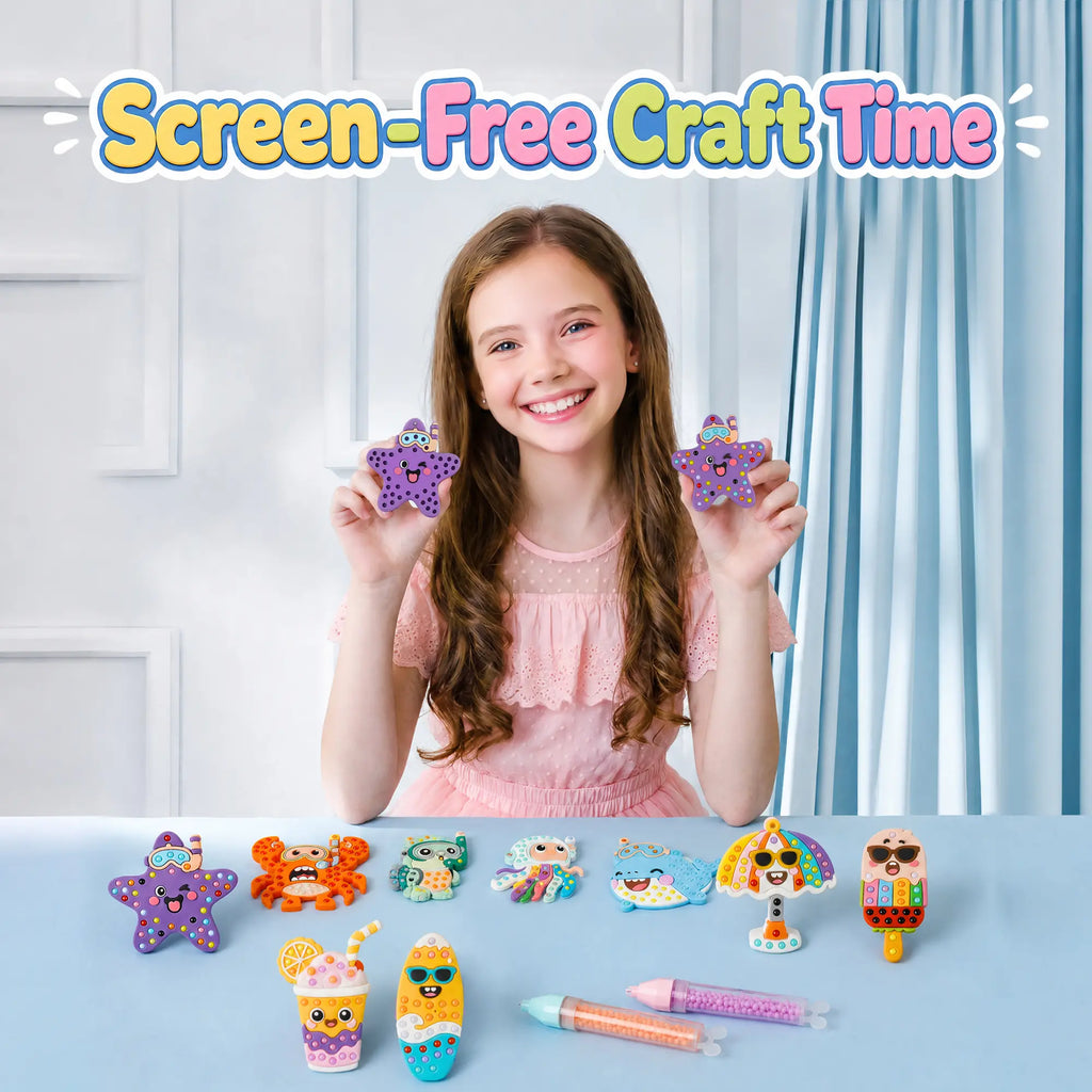 Kiditos DIY Bead Art & Mosaic Kit for Kids Ages 3+, All-In-One Arts & Crafts Supplies with Cute Templates & Bead Pens, Make Custom Jewelry Fine Motor Hands-On Activity, Perfect Birthday & Holiday Party Gift for Girls Boys