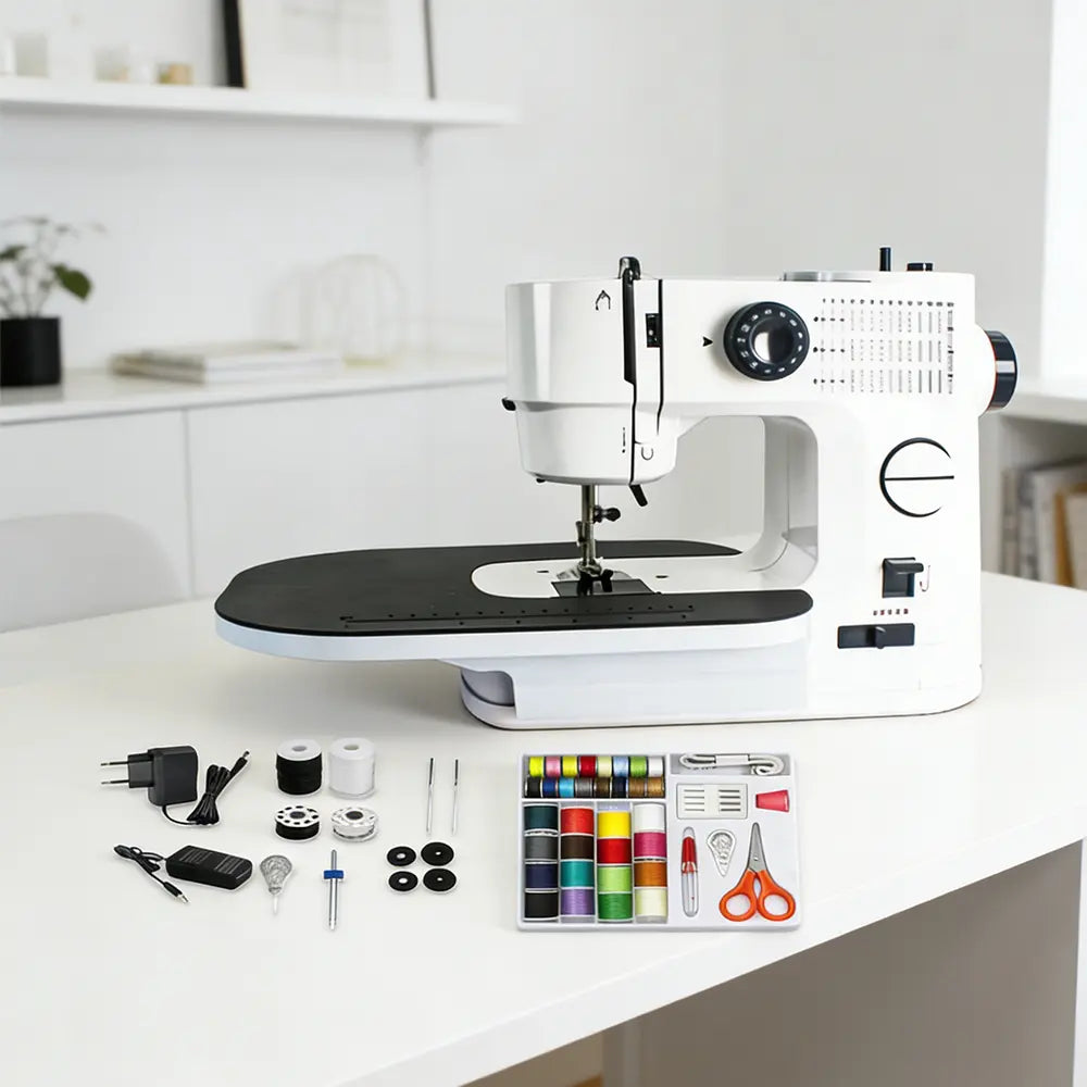 Portable 39-Stitch Mini Electric Sewing Machine with Heavy-Duty Build, Overlock Function, Extension Table, Dual Speed Control – Ideal for Home Decor, Curtains, Beginners & Modern Women