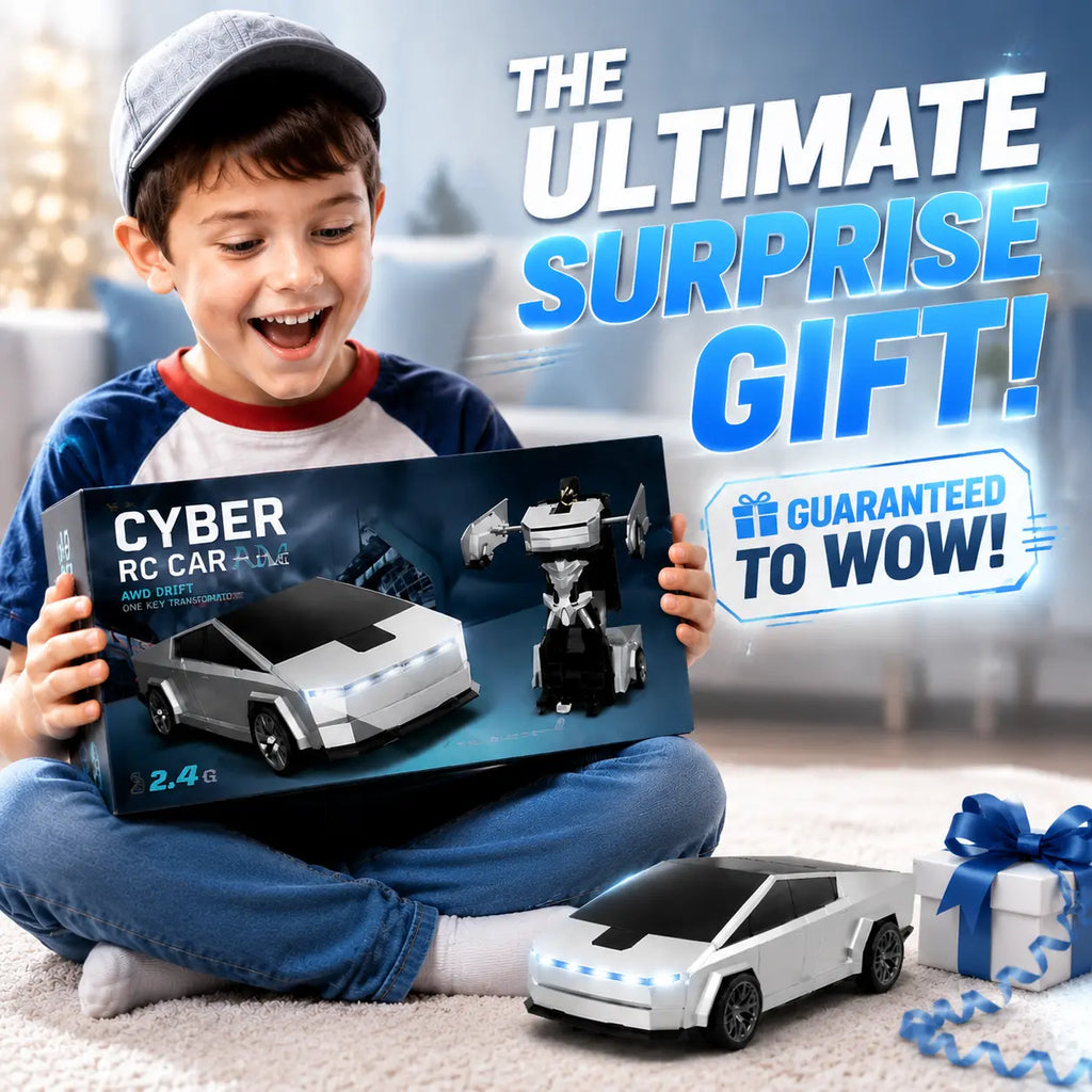 Cyber RC Transforming Car Toy, 4WD Drift Remote Control Truck with One-Button Automatic Transformation, 360° Spin & LED Lights, Futuristic Robot Vehicle Gift for Boys Tibibee Transform Easter Rc Gift Set 4-7 8-12 High-Quality Ab Plastic Gift