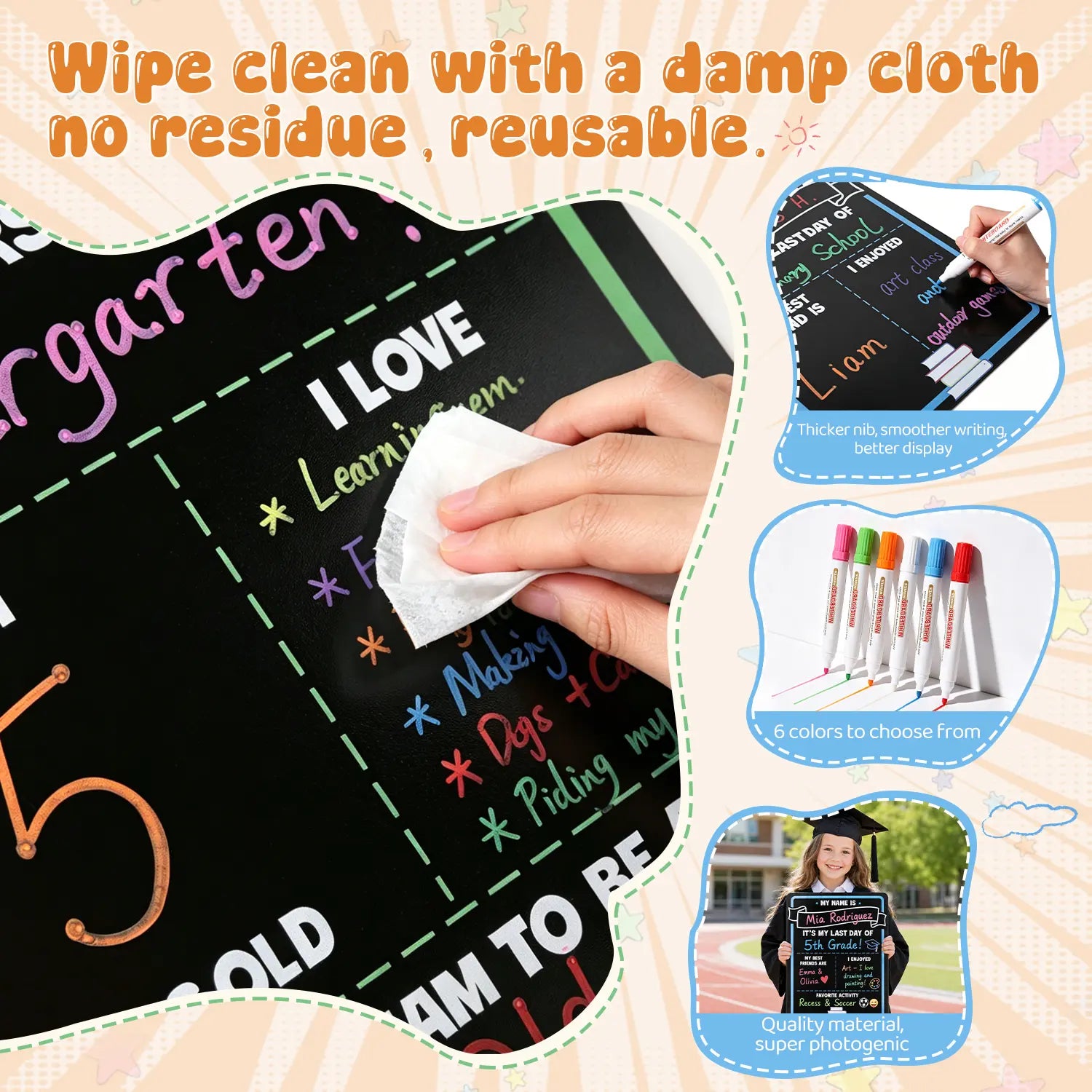 First Day of School Sign Reusable Chalkboard | First & Last Day Photo Board for Kids | Back to School Memory Sign | Photo Prop to Record Memories for Kids