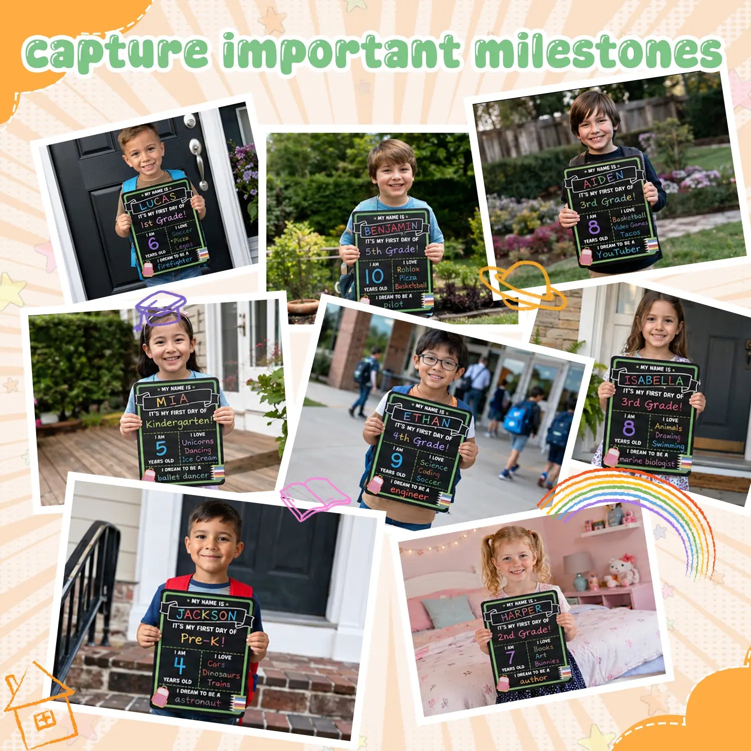 First Day of School Sign Reusable Chalkboard | First & Last Day Photo Board for Kids | Back to School Memory Sign | Photo Prop to Record Memories for Kids