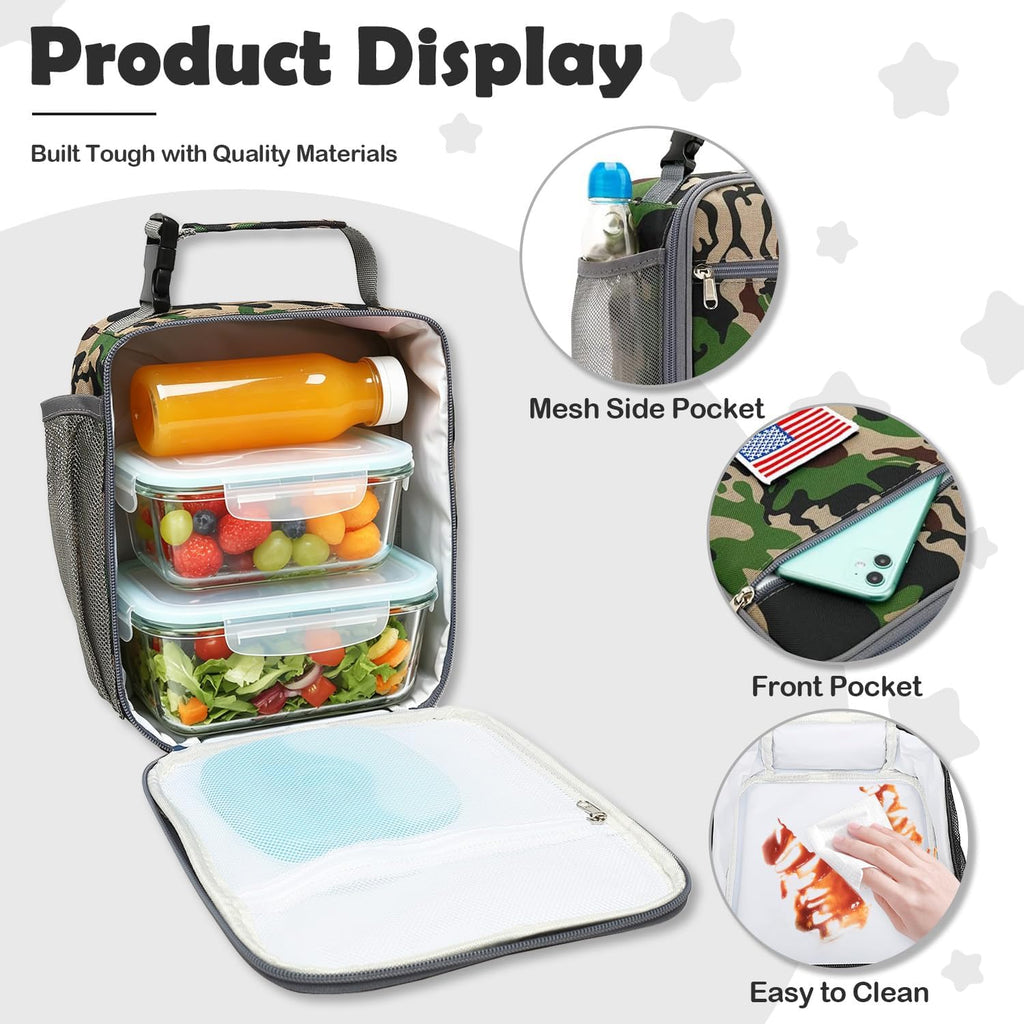 Kids Lunch Box Insulated Soft Bag Mini Cooler Back to School Thermal Meal Tote Kit for Girls, Boys,Flag