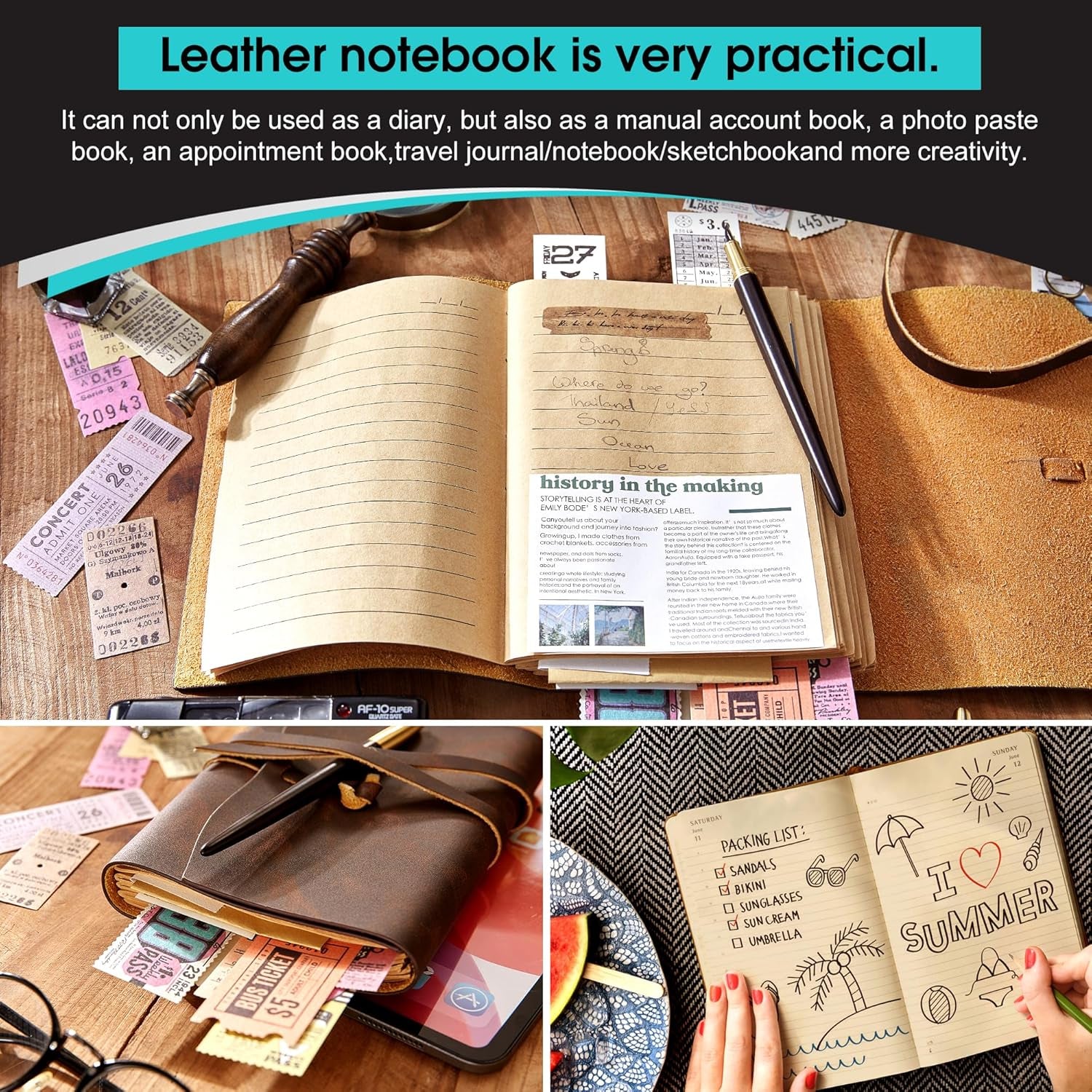 Leather Journal Notebook - Genuine Leather Journals for Writing 5X7.1 Inches, Vintage Journal for Women and Men, Artist,Travel Journal,Brown