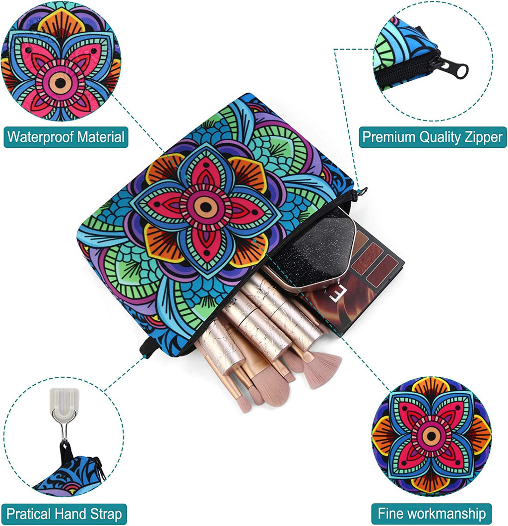 Small Makeup Bag, Portable Travel Cosmetic Bag Zipper Pouch Waterproof Makeup Pouch Multifunctional Small Bag for Women (1 Pack, Dark Blue Flower 0179)