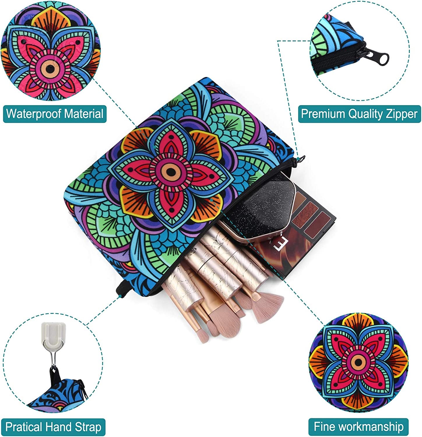 Small Makeup Bag, Portable Travel Cosmetic Bag Zipper Pouch Waterproof Makeup Pouch Multifunctional Small Bag for Women (1 Pack, Dark Blue Flower 0179)
